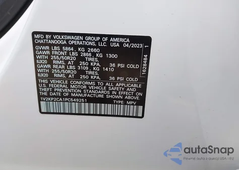 2023 Volkswagen Atlas 2.0T Se W/Technology из США, поврежденный, VIN 1V2KP2CA1PC549251